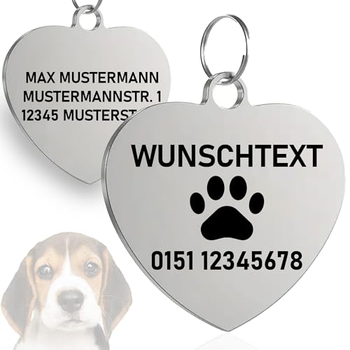 Personalisierte Hundemarke mit Gravur | Namensanhänger für Hunde und Katzen | Edelstahl Dog Tag | Hundehalsband mit Namen | Symbolauswahl | 38x33x1MM| Wetterfest & Robust | MADE IN GERMANY
