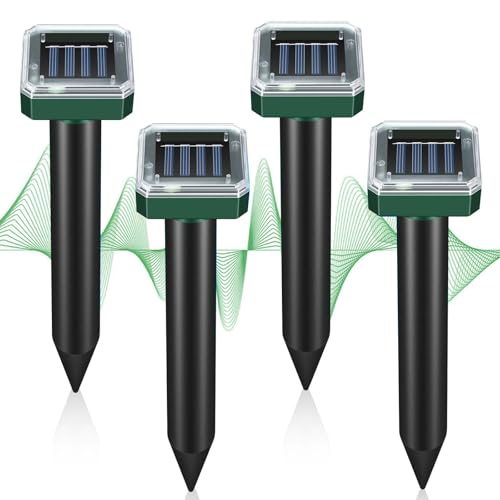 Mole Repellent Solar Powered, Ultrasonic Repeller, Waterproof Sonic Spikes Gopher Vole Groundhog Snake Chipmunk Mole Deterrent Get Rid of Moles in Your Yard (4pack)