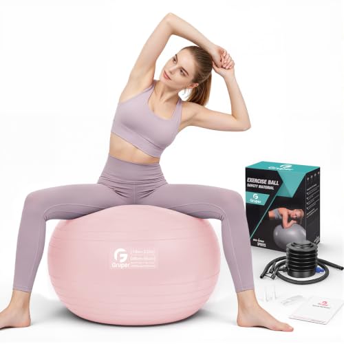 Image of Gruper Exercise Ball, Extra Thick Yoga Ball for Working Out, Yoga & Pregnancy, 4 Sizes Anti-Burst Balance Ball with Foot Pump for Pilates, Physical Therapy & Fitness