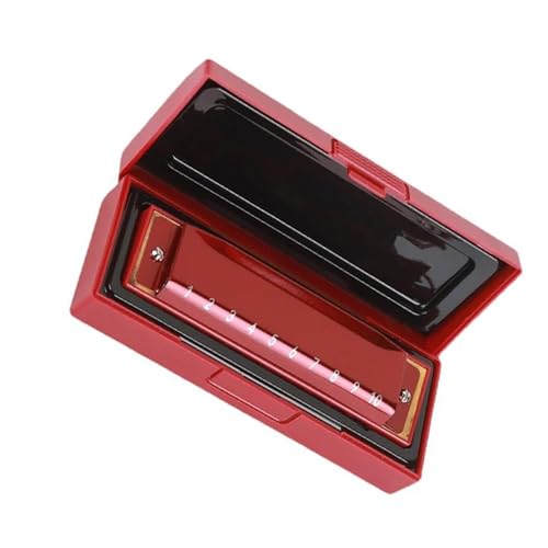 10 Holes Harp Harmonica With Case Brass Stainless Steel Harmonica n[jJv (Color : R)