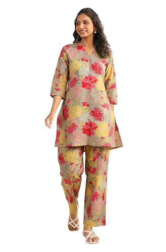Image of Janasya Women's Pure Cotton Floral Printed Straight Co-ord Set