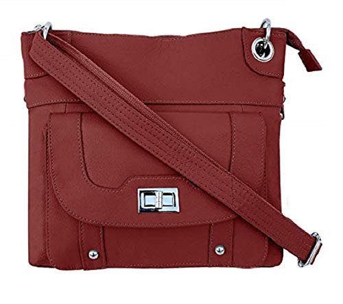 Concealed Carry Cross Body Leather Gun Purse with Locking Zipper (Red)