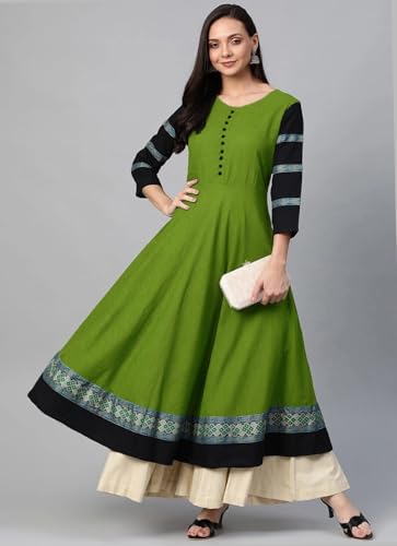 Image of Cotton Silk Anarkali Printed Border Long Umbrella Gown Kurta for Women
