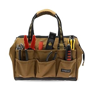 Coreflex 14inch Wide-Mouth Tool Bag, Multiple Purpose – for Plumbers, Electricians, Handymen also good for daily use, Office Use and camping. Premium Heavy Duty 900D Polyester Fabric (TAN)