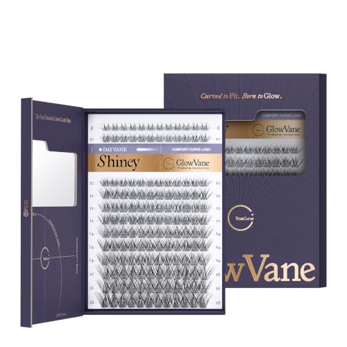 GlowVane TrueCurve Lash Clusters Soft Natural Look Eyelash Clusters for All-Day Comfort 0.03mm Wispy D Curl Lashes 8-18mm Lightweight Curved Band Lashes Use-Friendly (Shiney)