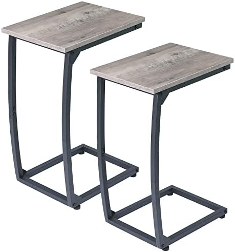 LAKEMID C Shaped End Table Side Table of 2, Small Sofa Table with Metal Frame for Living Room Bedroom Small Spaces (Light Lvory)