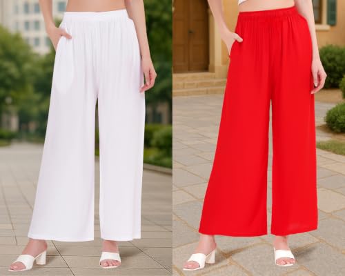 Image of Buy That Trendz Palazzo Pants for Women Rayon Elasticated Regular Fit Flared Wide Leg M to 6XL Pack of 2