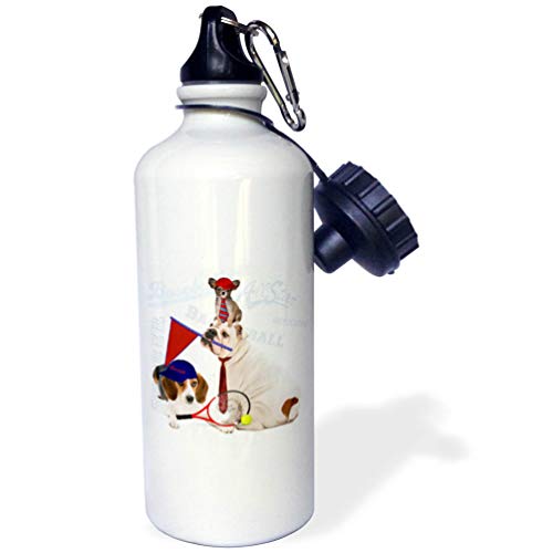3dRose "Bulldog, Papillon and Beagle Sports Theme, great for any dog lover who is a sports or tennis fan" Sports Water Bottle, 21 oz, White