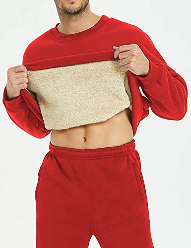 Yeokou Mens Fashion Warm Fleece Crewneck Sweatshirt Thick Sherpa Lined Pullover Tops3