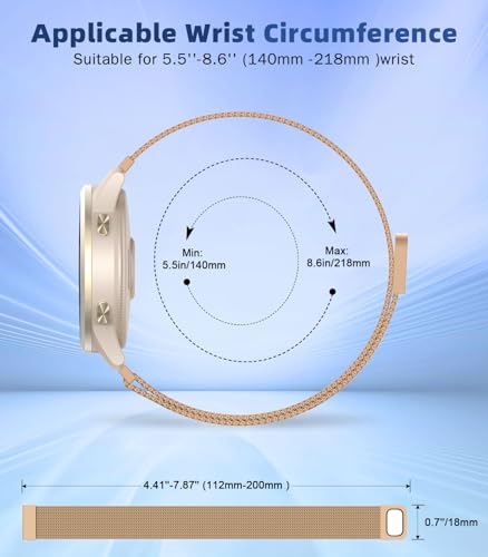 Image of 18mm Metal Watch Band Compatible with Garmin Venu 4 41mm /3S /2S; Forerunner 265S /255S; Vivoactive 4S /Vivomove 3S, Mesh Stainless Steel Replacement Strap Magnetic Clasp Wristband, Rose Gold