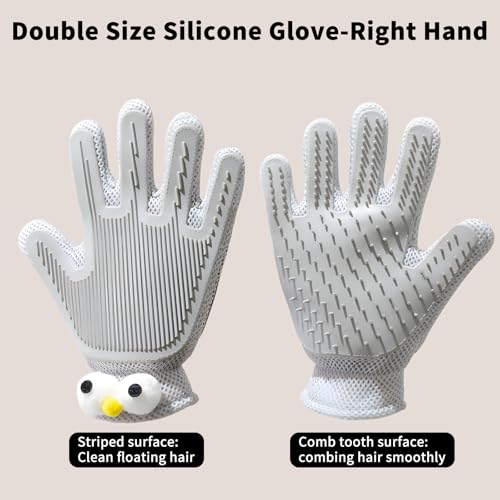 Image of 2 in 1 Pet Grooming Gloves - Cat and Dog Glove Brush, High Efficiency Pet Hair Removal Massage Glove, Clean Hair on Both Sides (Grey /1 Piece)