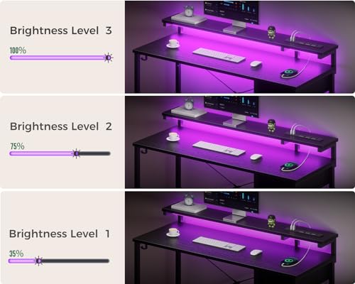 AODK 48 Gaming Desk with LED Lights & Power Outlet for Home Office
