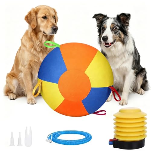 Beruhigender Jumboball für Hunde - Riesiger Hüteball Reißfeste Outdoor Pumpbälle Beruhigung Hunden mit Griff und Pumpe Aufblasbares Interaktives Spielübungs-Hundespielzeug zum Spielen & Trainieren