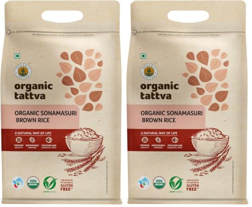 Image of Organic Tattva, Organic Sonamasuri Brown Gluten Free and Unpolished Rice, 5 Kg (Pack of 2)