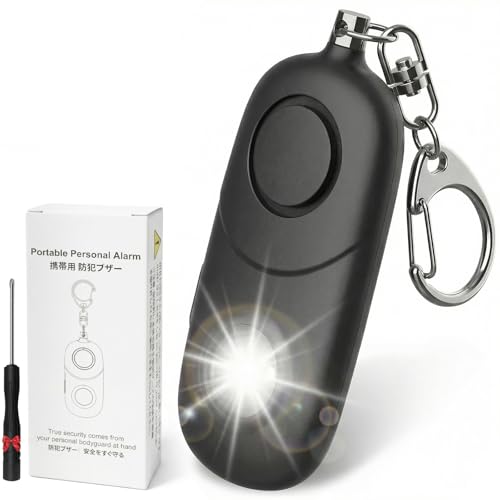Qoosea Llavero Alarma Personal 135dB con Luz Estroboscópica para Mujeres, Niños, Estudiantes, Ancianos – Alerta de Seguridad, Autodefensa de Emergencia, Carrera Nocturna, Senderismo (Negro)