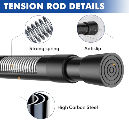 Image of Corklatta 2 Pack Black Tension Curtain Rods Adjustable 16-39 Inch, Tension Rod with 4 Holders,No-Drill Curtain Rods for Window, Kitchen, Bathroom