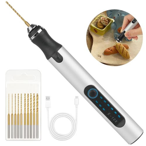 Ainiv 3 Velocidades Mini Amoladora Taladro Eléctrica, Carga USB Mini Taladro con 10 Brocas Pequeñas, Microtaladro para Llaveros de Plástico, Resina y Madera, Fabricación de Joyas (Plata)