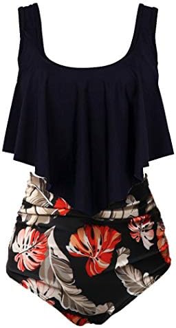Aidotop Swimsuit for Women Top Ruffled High Waist Swimwear Two Pieces Bathing Suits Bikini Sets
