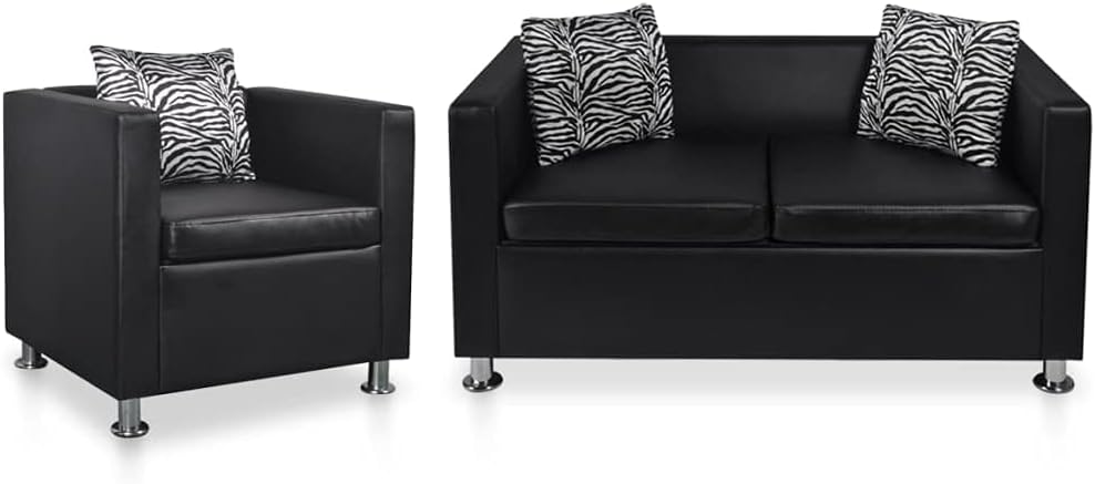 Sofa Bed, Reclining Lounge Couch Sofa with Armrests, Sleeper Sofa Perfect,for Living Room, Small Space, Apartment,Sofa Set Armchair and 2-Seater Black Faux Leather (Black 13.8" x 13.8" (L x W) 3 Set)