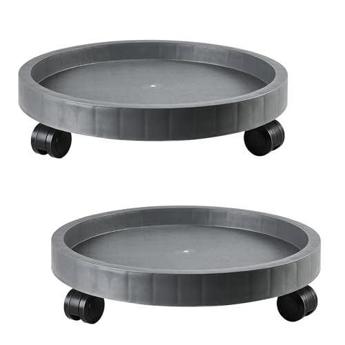 2 Stück 36,7 cm Pflanzgefäß-Caddies Rolluntersetzer Caddy mit Rollen, robuster Rollständer für Topfpflanzen, runder Untersetzer, Rolluntersetzer mit Rollen, Blumentopf-Halterung für drinnen und