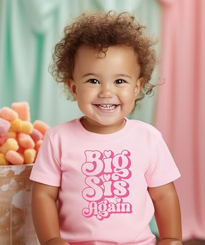 Olive Loves Apple Big Sis Again Shirt for Siblings Groovy Pink Graphic Big Sister Tee3