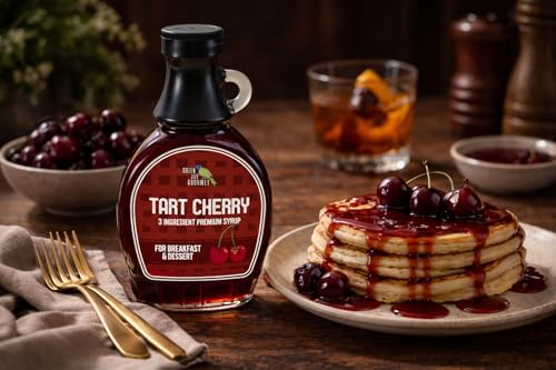 Image of Green Jay Gourmet Cherry Syrup - 3 Ingredient Non GMO Fruit Syrup - 8 oz | Non GMO & Preservative Free, Perfect for Breakfast, Pancakes, Waffles, French Toast, Coffee, Drinks & Desserts