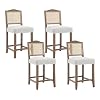 Rattan Counter Height Bar Stools Set of 4 Mid Century Barstools with Back Wooden High Bar Chairs Upholstered Breakfast Farmhouse Kitchen Island Stool for Home BarPubLinenBeige26 Inch