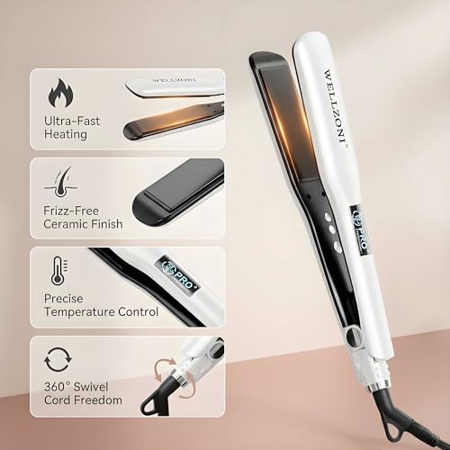 Image of Flat Iron Hair Straightener - 1.4 inch Wide Plate, 15s Fast Heating with 37 Temp Settings 122-450F, Dual Voltage Ionic Ceramic Flat Iron for All Hair Types with Auto Shut-Off