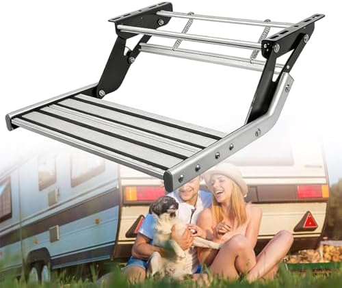 RV Step Stabilizer - 200KG Load Capacity, Manual Fold Design, Wide Non-Slip Pedal with Optal LED Lighting, Ideal for Truck Campers & Van Conversions (Single Layer, No LED)