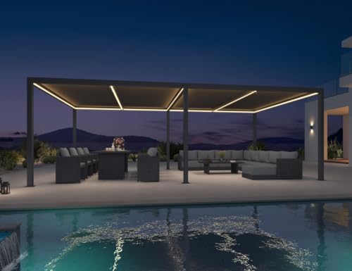 PURPLE LEAF Louvered Pergola 14' x 24' 94AS LED Strip Light Windproof