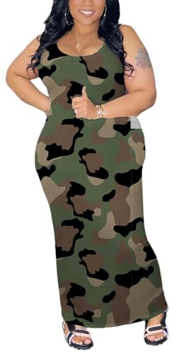 Image of YeGine Women Plus Size Sleeveless Bodycon Maxi Dresses Sexy Slim Tank Dresses