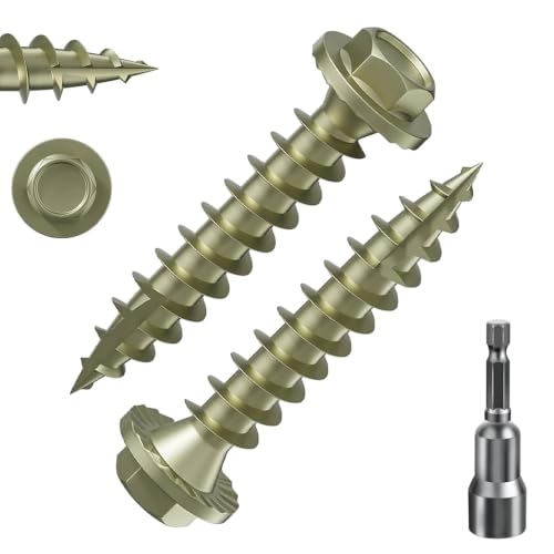 (1 lbs)#12 x 1-1/4 Yellow Hex Exterior Lag Screws,5.5x32mm, Structural Wood Screw, Heavy Duty Construction Screw, Rust Resistant, Washer Head, Yellow Coated Exterior Wood Screws