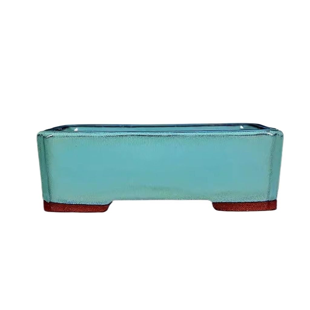 Gelasige 14.5X10.5x5cm Flower Pots Planter 5.7 Inch Ceramic Colored Glaze Planter Plant Pot Plant Bonsai Pot Purple Sand Rectangle Green Glaze Planter Outdoor Flower Pots