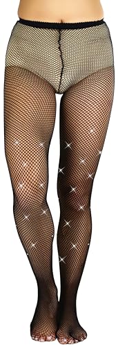 Image of ToBeInStyle Women's Fine Fishnet Pattern Pantyhose w /Back Seam & Rhinestones