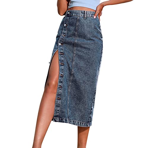Gonna Lunga in Jeans Con Spacco Anteriore, Maxi da Donna