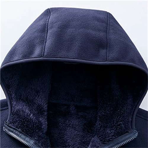 Image of Cromoncent Men's Full Zip Reversible Polar Fleece Hoodie Jacket Fall Winter Outwear, Dark Blue, Large