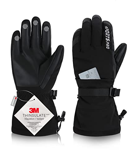 GLESTORE Gants d'hiver pour homme et hiver pour femme - Imperméable - Chaud - Écran tactile - Gants de ski pour homme - Pour vélo, ski, randonnée, conduite - Noir - M Cover