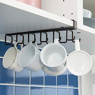 ORZ Mug Holder for Kitchen Under Cupboard Shelf Nail-Free Utensil Cups Holder with 12 Hooks Cupboard Cabinet Organiser for Mugs Teacups(Bronze)