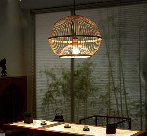 Chandelier rotin tressé main E27 lanterne japonaise en bois suspendue - 7