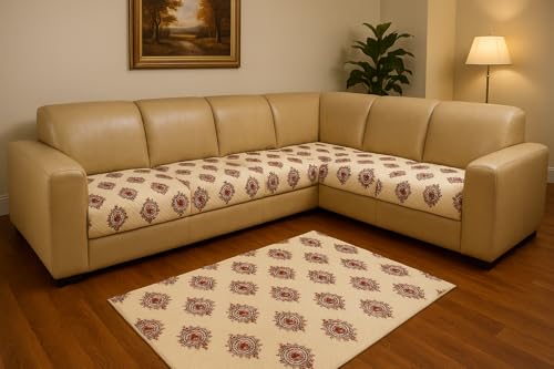 Image of JAPA Emerald Diamond Trellis Quilted Velvet L-Shape Seat-Only Sofa Cover for 4+3 Seater - Non-Slip Washable Daily Use Sofa Protector, Luxury Sofa Mat for Living Room