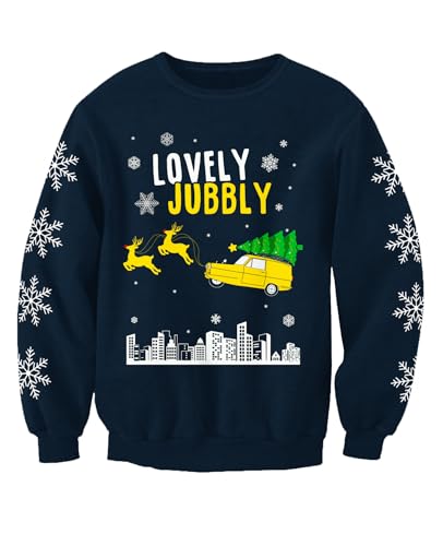 Image of Lovely Jubbly Only Fools Adults Novelty Christmas Jumper Funny Festive Printed Sweatshirt (UK, Alpha, XXL, Regular, Regular) Blue