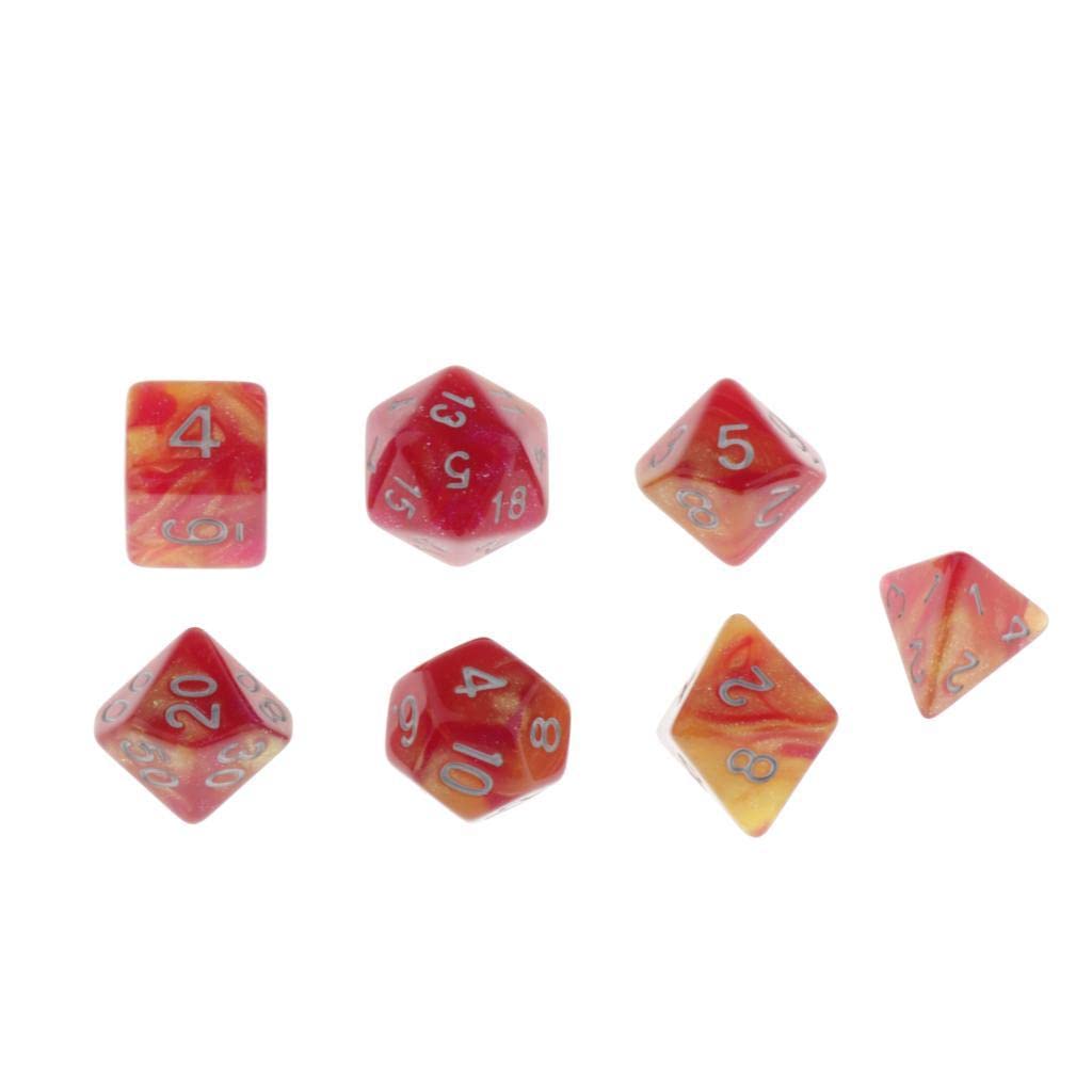 UJEAVETTE® 7pcs Glitter Polyhedral Dices for DNDD4 D6 D8 D10 D12 D20 for DND RPG Games Red Yellow|Dungeons and Dragons Accessories|Magic: The Gathering Accessories|Tabletop Game Accessories