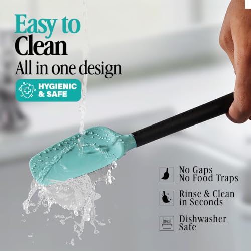 Image of Fruitalite Silicone Spatula Set of 5 Pcs for Baking, Mixing & Cooking | Heat Resistant for Non-Stick Kitchen Cookware | Food Grade BPA-Free Silicone Spatulas with Strong Handle- Aqua Green + Black