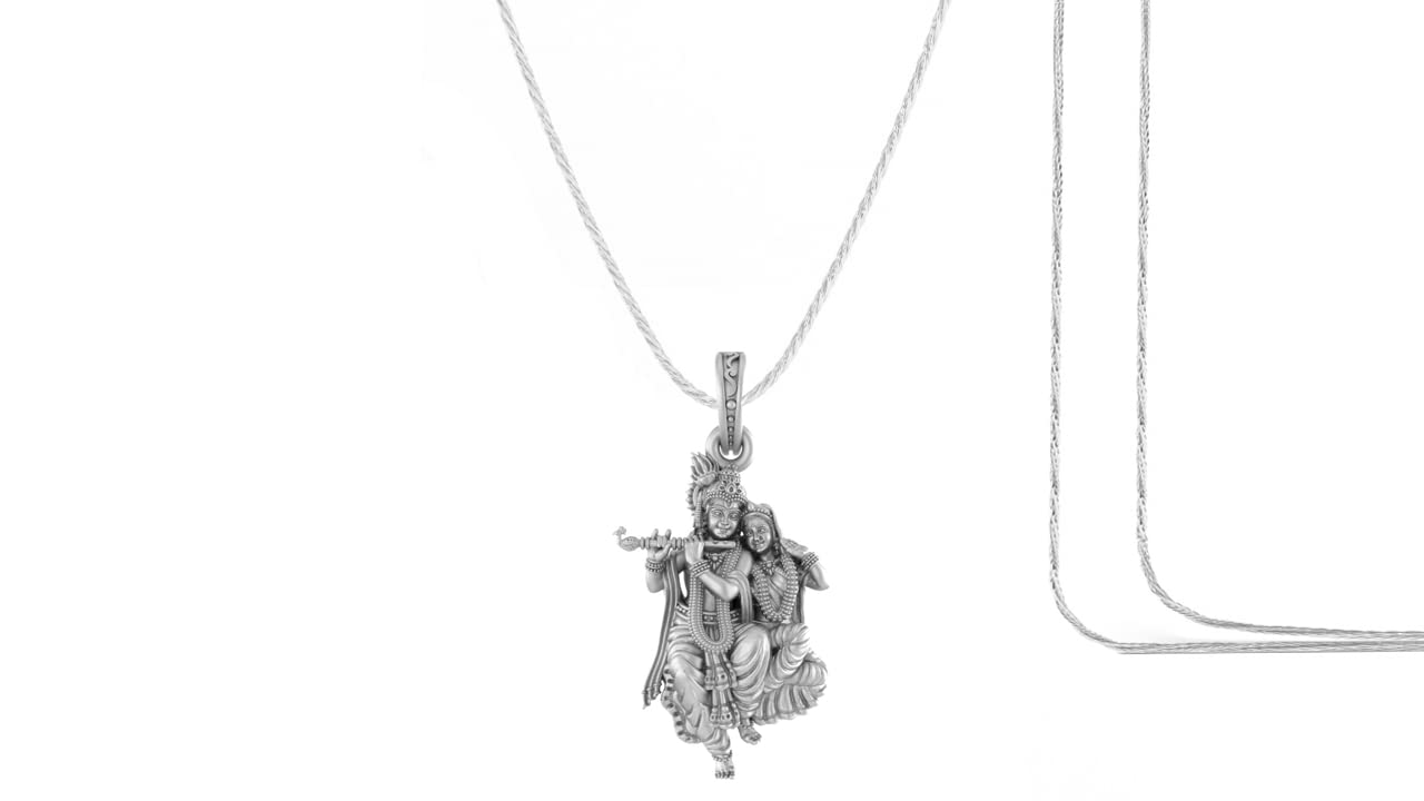 Sterling Silver (92.5% purity) God Radha Krishna Chain Pendant for Men & Women Pure Silver Lord Radha kishan Chain Locket for Good Health & Wealth-image-29