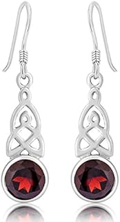 DTPsilver® 925 Sterling Silver Drop/Dangle Hooks Earrings - Trinity Knot - Celtic Collection - Various Natural Gemstones
