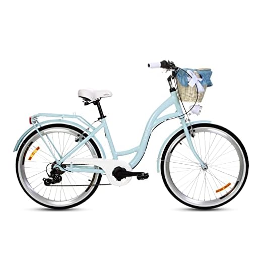 Goetze Mood aluminium damcykel retro vintage Holland Citybike, 26 tums hjul, 7-växlad Shimano-strömbrytare, djupstigare, korg med vaddering gratis!
