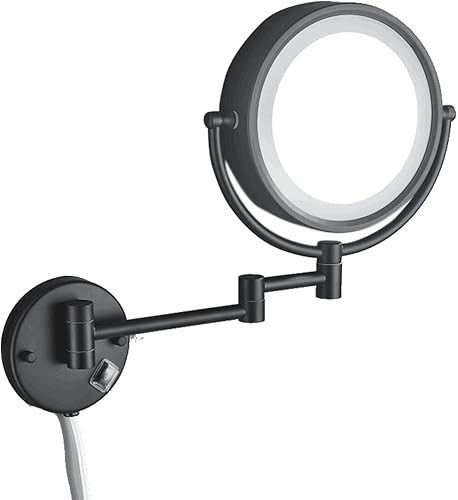 Cavoli Espejo de maquillaje de pared de 8.5 pulgadas con luces LED de 3 tonos, espejo de tocador de doble cara para baño, aumento de 10 veces,