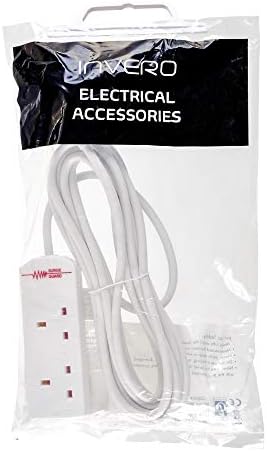 Invero® 2 Way Gang Double Socket Power Mains Extension Lead 5M Metre Cable - Surge Protected British Approved 13A - White