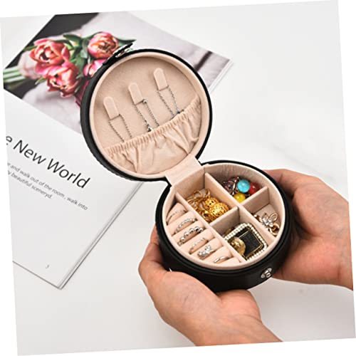 Boîte à bijoux portable cuir ronde multi-compartiments