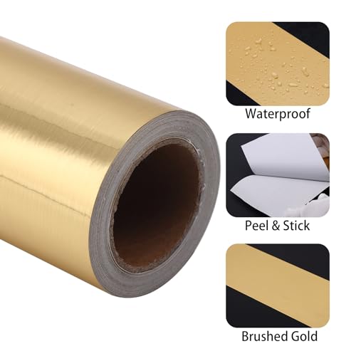 Retire e cole a borda de papel de parede dourada escovada, papel de parede impermeável de PVC removí